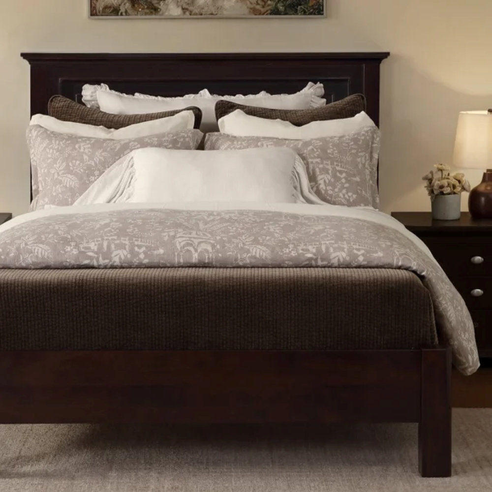 Genoa Washed Linen Blend, Botanical Garden Pavillion Print, Updated Classics European Scene Comforter Set, Light Mocha, King