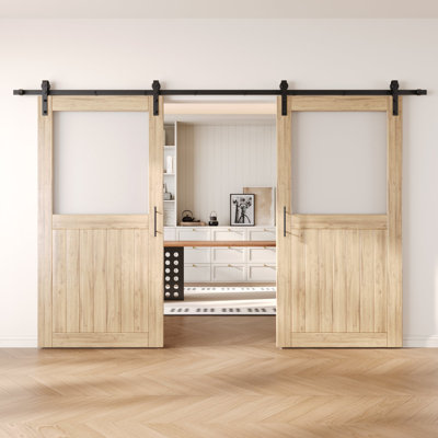 Portes de grange non assemblées et non finies en verre avec demi-verre de 48 po x 80 po Homacer Homacer
