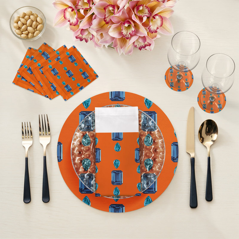 Gem Sapphires Cotton Sateen Cocktail Napkins, Orange