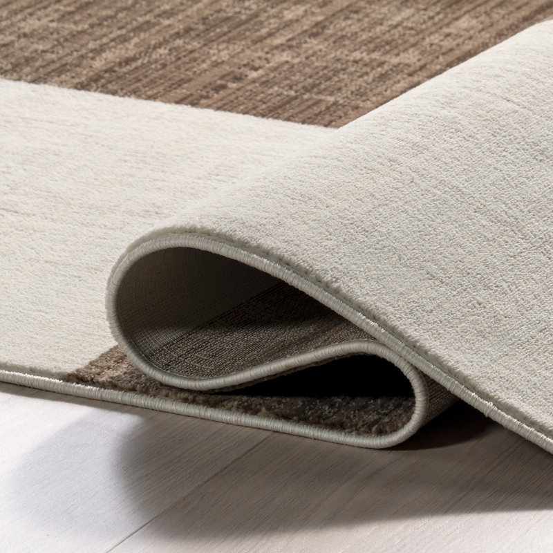 Aspen Checkerboard Fringed Brown and Off-White 8' x 10' Area Rug