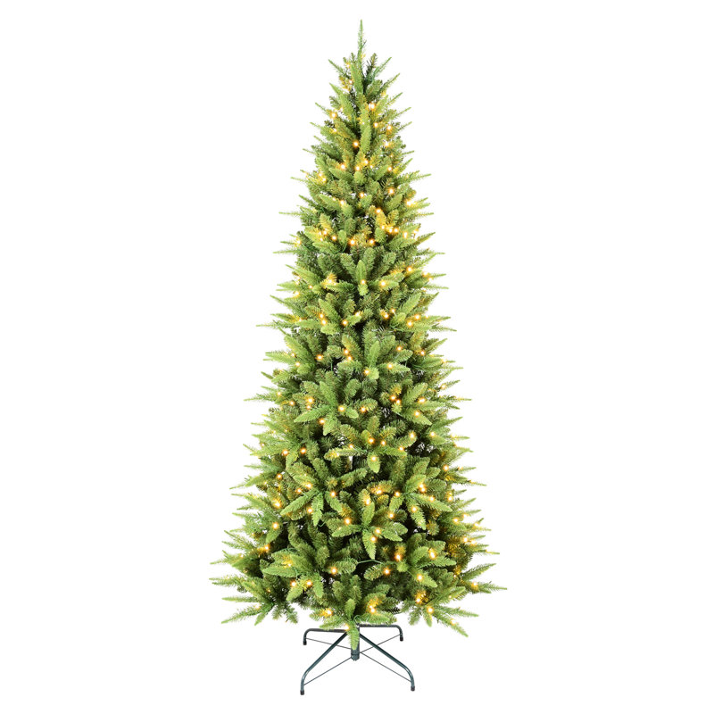 Arbre de Noël mince 11 pi avec 80 lumières à DEL blanc chaud 1180 po + embouts 1180 po + porte d'entrée à installation rapide, branches réalistes