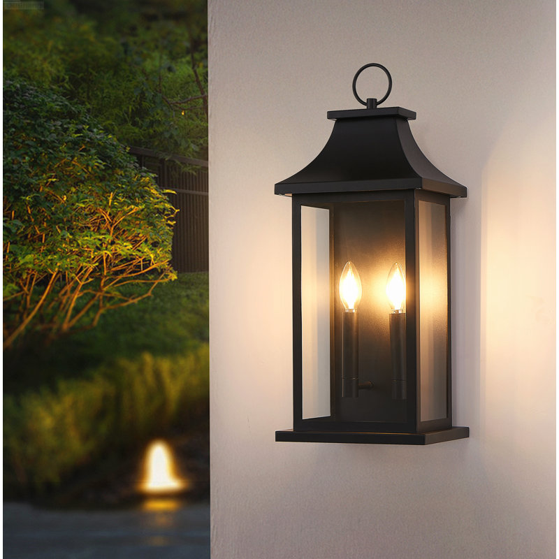 Lanterne murale d'extérieur moderne de 22 pouces à double douille et éclairage à haut dégagement (ensemble de 2), 2-Pack