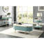 Coiffeuse Teal avec plateau en faux marbre blanc et espace de rangement caché dans un cadre en métal pour la vie principale