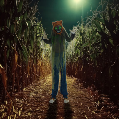 Werewolves Haunted Hill Farm Loup-garou effrayant d'Halloween animatronique avec lumières et sons activés au toucher