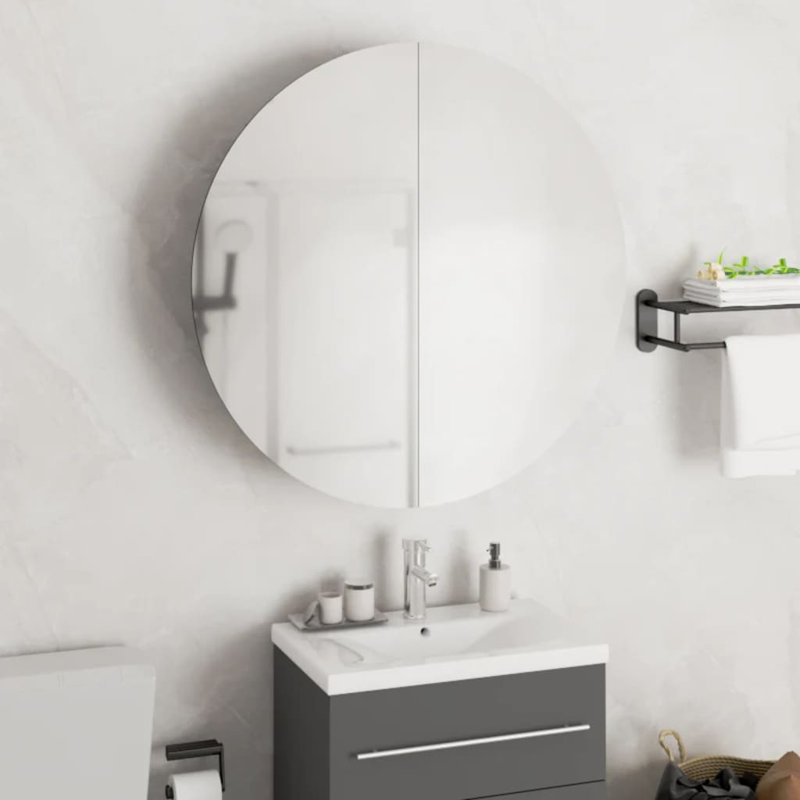 Latitude Run® Bathroom Cabinet With Round Mirror&LED Black 18.5"X18.5"X6.9", Noir, 21.3" x 21.3" x 6.9"