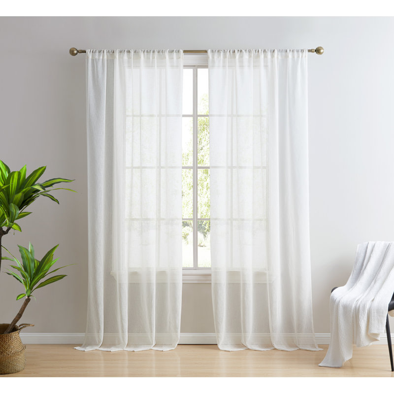 Hailey Faux Linen Sheer Curtain Panels, 54" W x 96" L, Ivory
