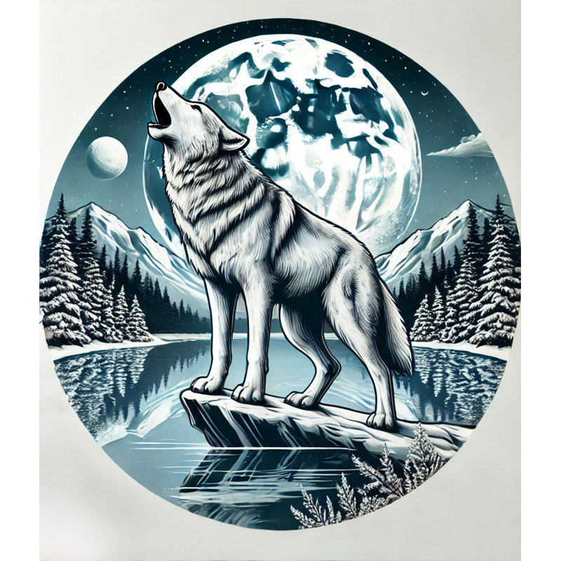Art mural sur toile, "Hurlant loup au clair de lune", H 24 po x l 20 po x P 1,5 po