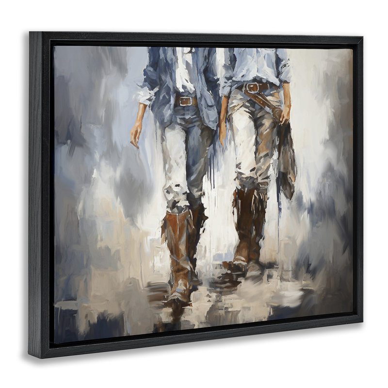 Romantiques bottes de cowboy encadrées, art mural sur toile flottante par Ramona Murdock, Cadre flottant noir de jais