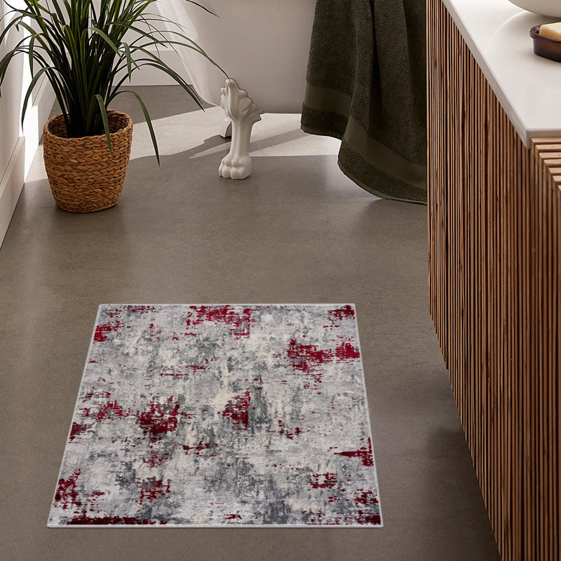 Rug Branch Elara 3' x 5' (2'8" x 4'8") Red/Grey Abstract Indoor Doormat Rug, Contemporary, Medium Pile, Stain-Resistant Entry Carpet - Front Door, Mudroom, Hallway and Kitchen