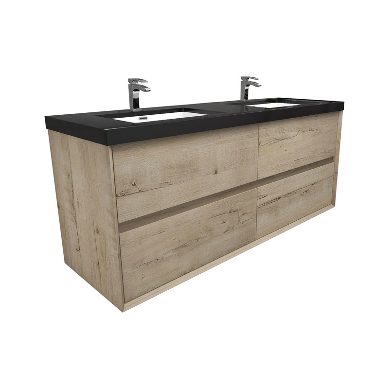 Smariti 60" Wall-Mounted Double Bathroom Vanity Set, Light Oak