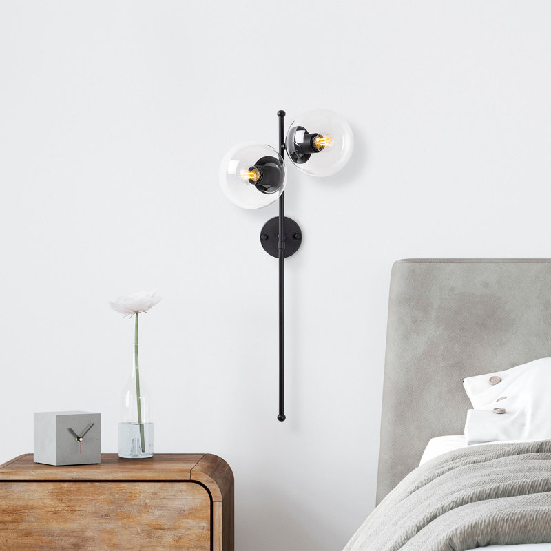Modern Industrial Wall Lamp (2 Pieces) - Black Metal Body with Glass Cap, 12 x 1.2 inches Base Plate | 32 x 10.6 x 28.3 inches | E14 Socket (Max 40W) | Perfect for Scandinavian & Novelty Home Decor, IP20 Rated