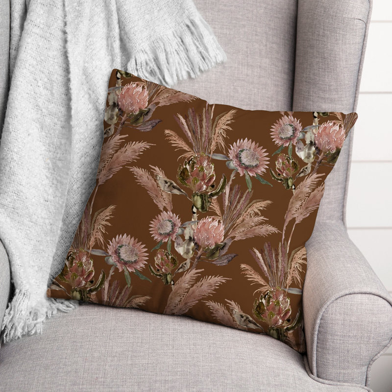 Floral Reversible Throw Pillow, Dark Brown