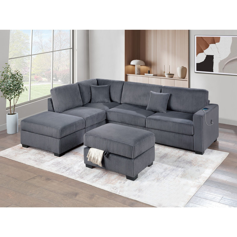 Canapé modulaire en velours côtelé, Gris foncé