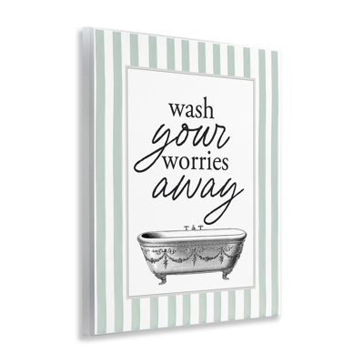 «Wash Worries Away», plaque murale à rayures vertes, design par lettres et doublure