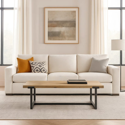 Marlon 48" Coffee Table, Handmade Aluminum Cast Black Frame, Natural Brown Solid Mango Wood Top