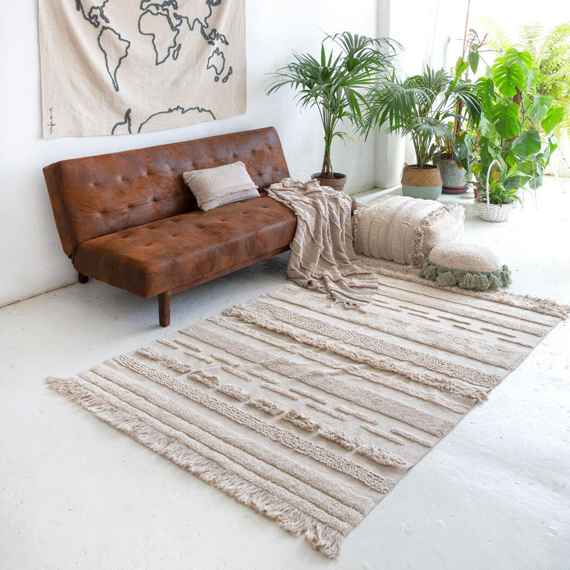 Early Hours 4' x 6' Flat Woven Natural Stripe Wool-Cotton Blend Rug