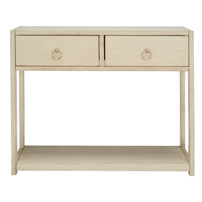 Antique White Wood and Metal Console Table with Storage