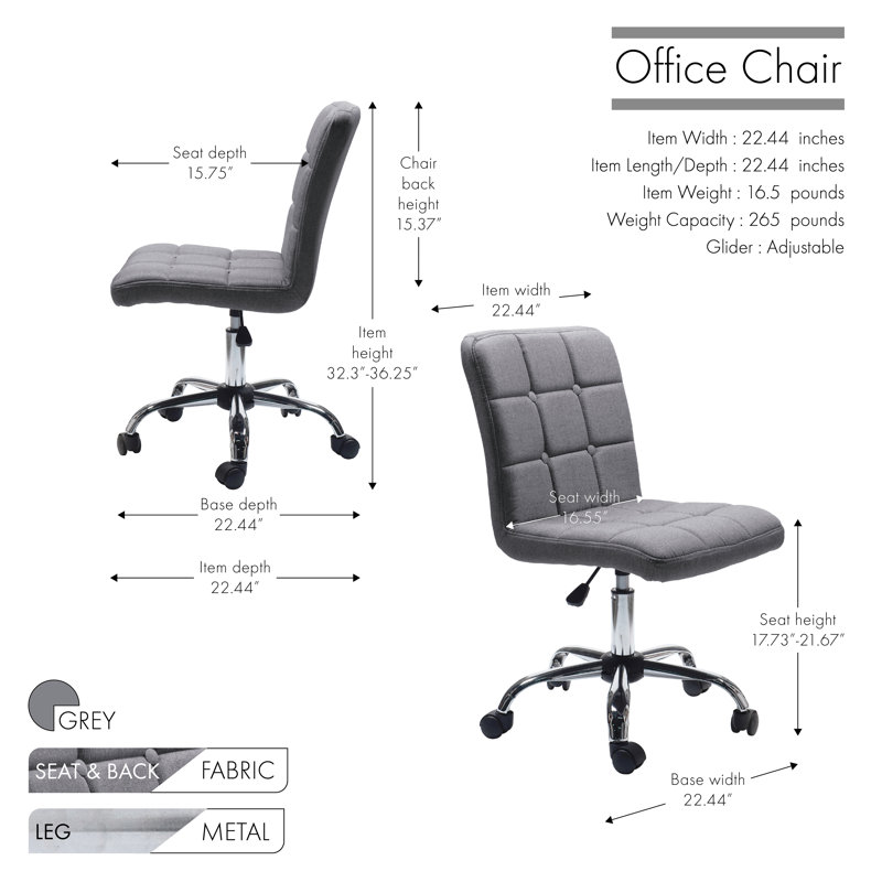 Chaise de bureau en tissu Paillere, Gris
