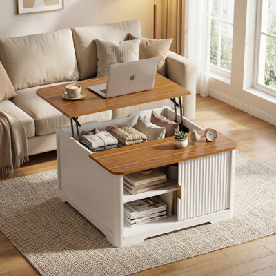 Farmhouse Lift Top Coffee Table With Storage Sliding Barn Door