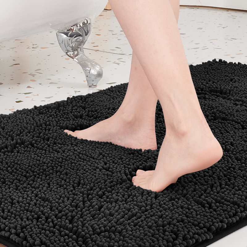 Chenille Bath Mat - Luxurious Soft Microfiber Absorbent Bathroom Rug, Non-Slip, Quick Dry (Set of 4), Teal, 60" L x 24" W