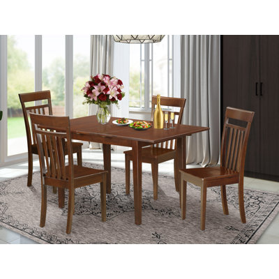 5 Piece Modern Dining Table Set Includes a Rectangle Wooden Table with Butterfly Leaf and 4 Kitchen Dining Chairs, Mahogany