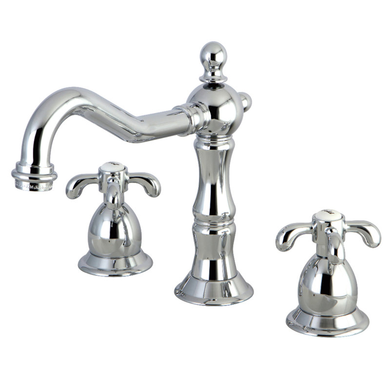 French Country Widespread Faucet with Drain, Polished Chrome