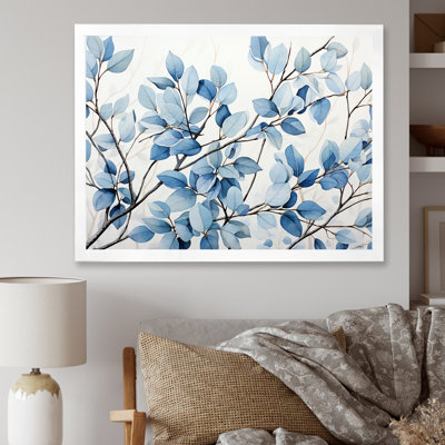 Blue And Grey Leave Bloom - Leaves Framed Wall Art
