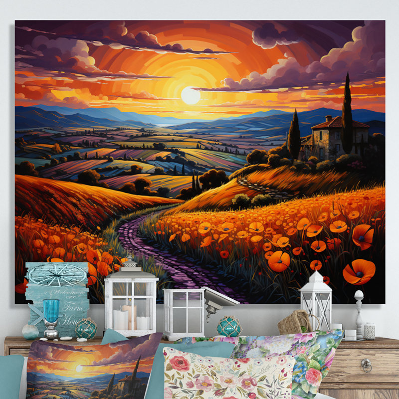 Italy Umbrian Sunrise - Italy Canvas Wall Art, H 16 po x l 32 po x P 1 po, Toile tendue