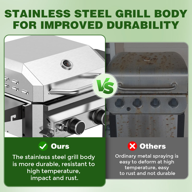 Barbecue au propane à 2 brûleurs avec poêle à frire en fonte et grilles, grille en acier inoxydable à sortie de 16 000 BTU pour la cuisine extérieure, le patio, la fête dans la cour