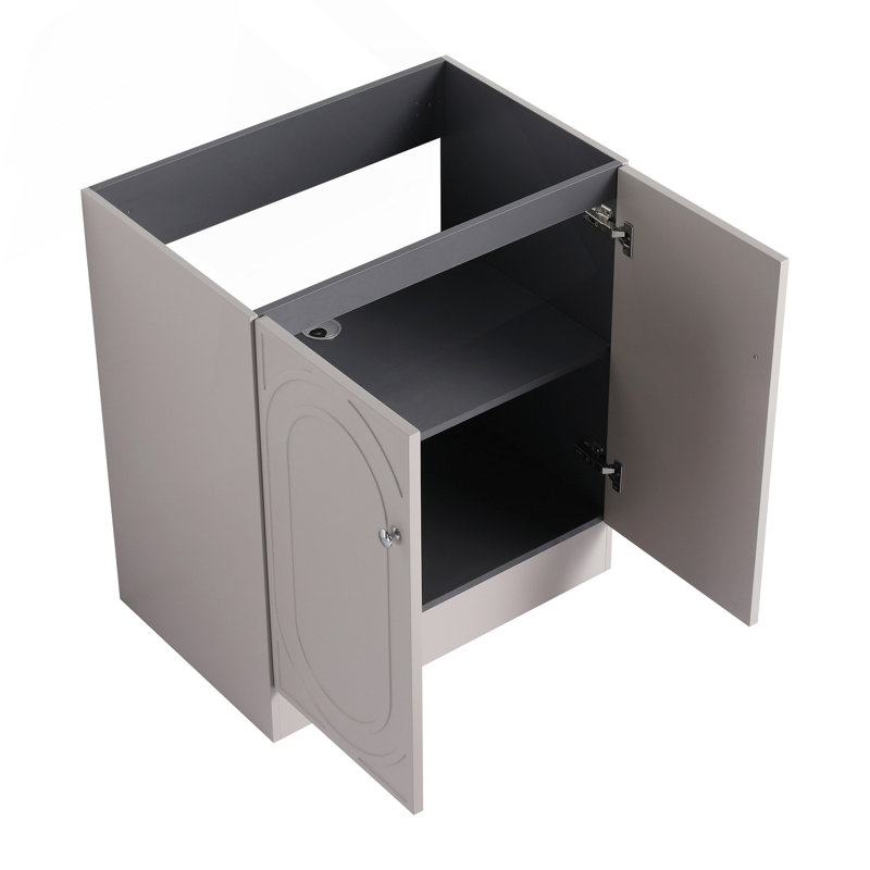 Meuble-lavabo autoportant de 30 pouces avec lavabo en résine blanche et portes d'armoire à fermeture en douceur, parfait pour les salles de bain modernes et élégantes