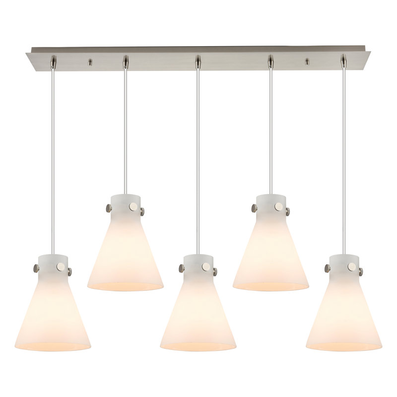 Luminaire suspendu conique à 5 lumières Amrith, Blanc, Nickel satiné brossé