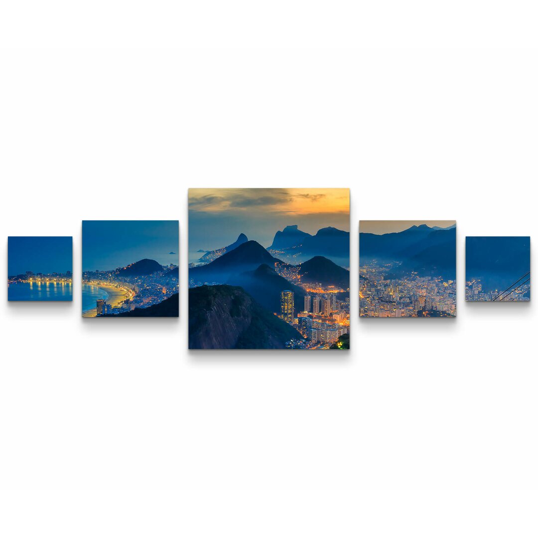 5-tlg. Leinwandbilder-Set Rio de Janeiro - Copacabana Strand, Urca und Botafogo vom Sugar Loaf Rio, Strand, Ausblick, Re...