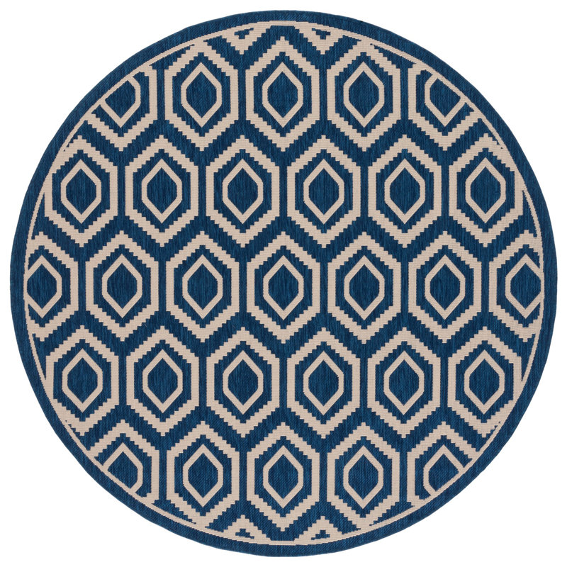Tapis d'intérieur / extérieur à motif géométrique Deedrick, Rond 6 pi 7 po