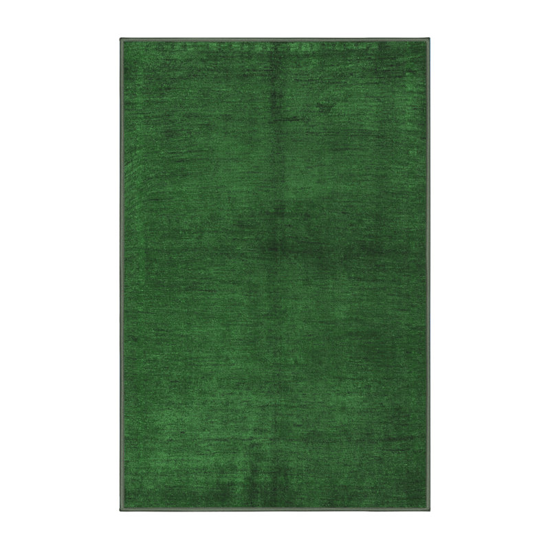 Tapis vert en laine et polyester tissé à la machine à motif abstrait, Rectangle 5 pi x 7 pi