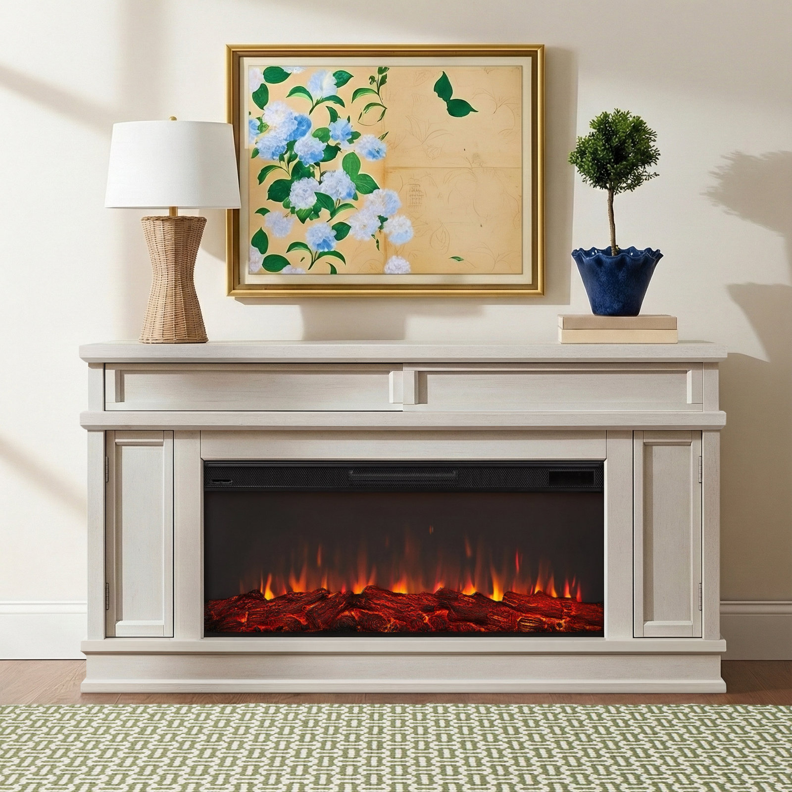 Torrey 60" Landscape Electric Fireplace by Real Flame, Bone, Standard