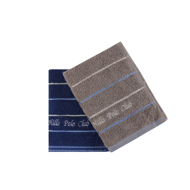2 Piece 100% Cotton Hand Towel Set, Gray/Blue