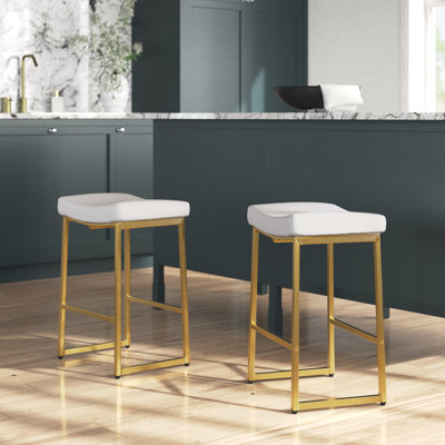 Antisha 24" Counter Stool with Faux Leather Seat & Built-In Footrests