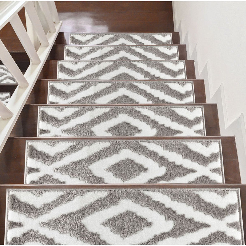 Tapis gris / blanc pour escalier Sofihas, Ensemble de 15