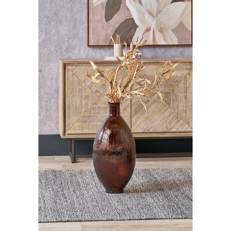 Handmade Glass Floor Vase, Pecan Brown