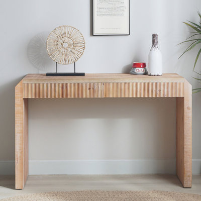 Console rustique en bois avec tiroir - Design minimaliste, texture nervurée et finition naturelle