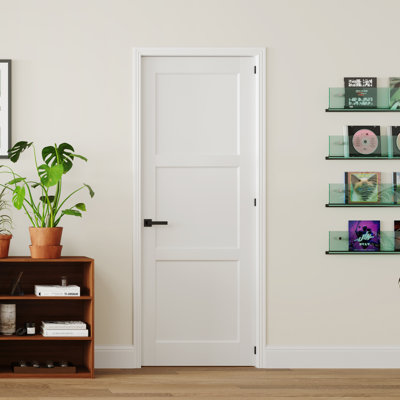 Modern Style 3-Paneled Design White Wood Tone Prehung French Interior Door, Trimable Frame, Solid & Manufactured Wood with Door Frame & Handle