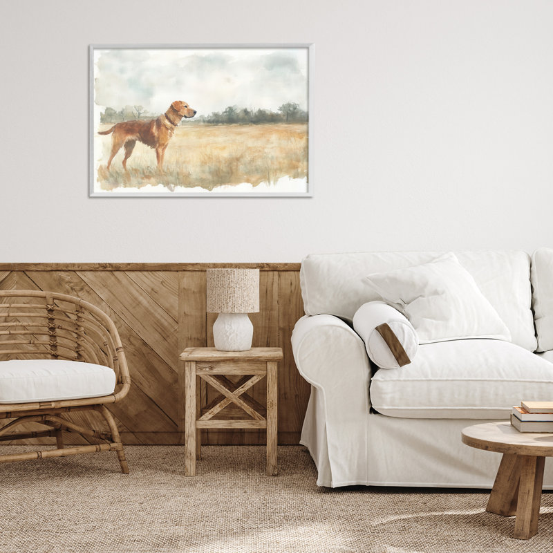 Retriever Dog in Open Field, giclée encadrée, design par Petal Prints Design, H 16 po x l 24 po