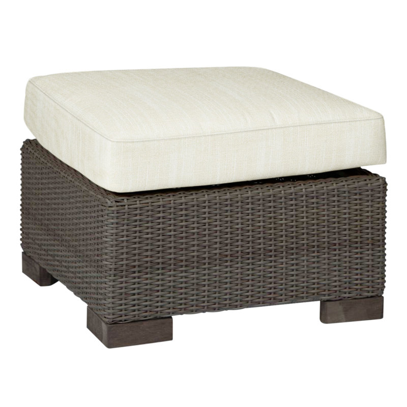 Club Outdoor Ottoman with Cushion, Rollo Silver, Welt, Black Walnut