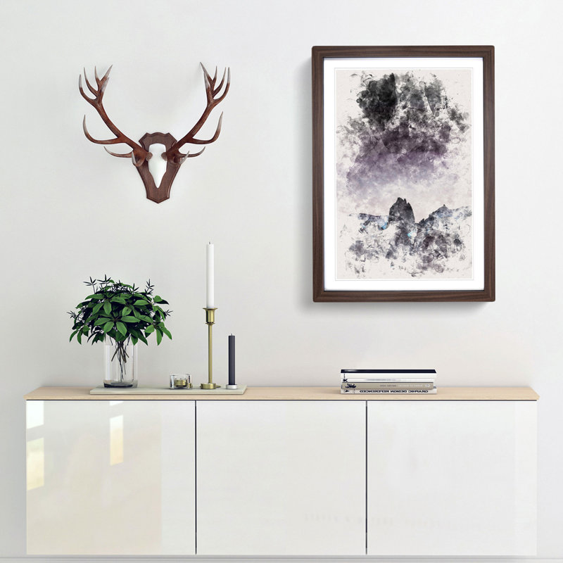Dusky Mountains Watercolour - Picture Frame Graphic Art, Walnut Framed, 33cm H x 24cm W x 2cm D