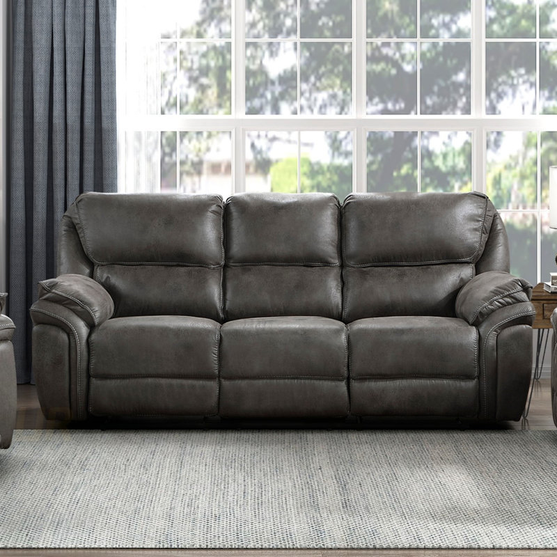 Plush Modern Design Living Room Reclining Sofa With Microfiber Upholstery And Solid Wood Frame For Comfortable Seating