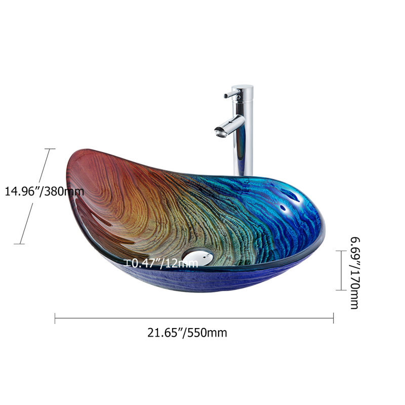 Lavabo vasque multicolore en verre trempé pour salle de bain, lavabo de comptoir pour meuble-lavabo