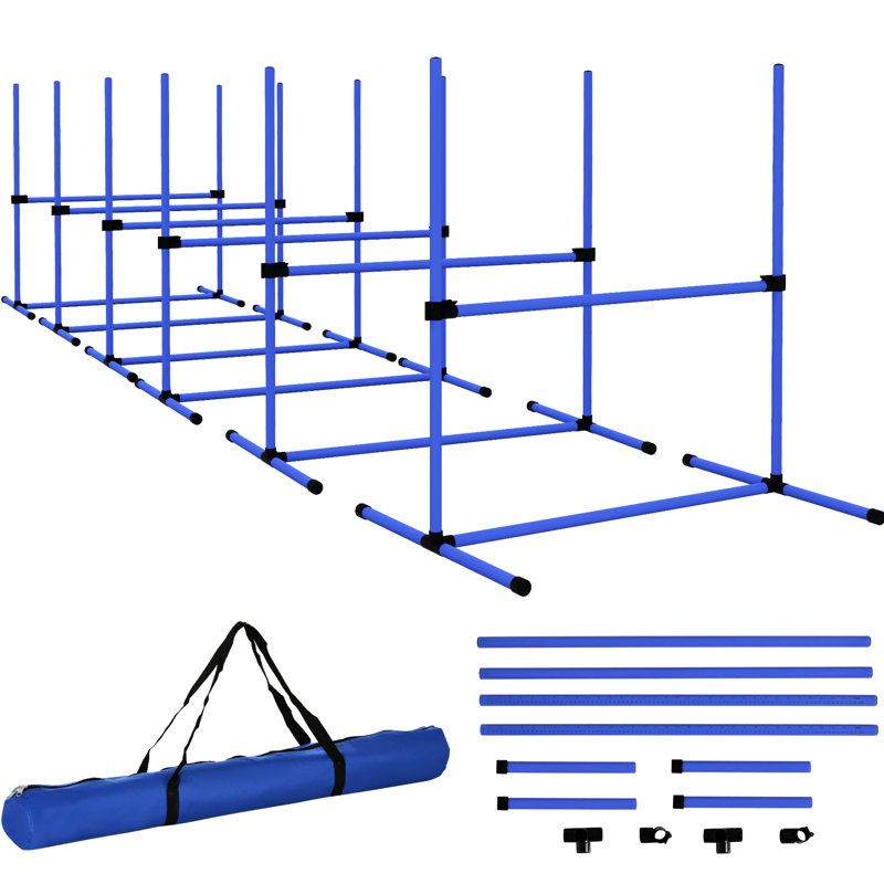 Entraînement d'agilité pour chien avec 6 barres réglables, barres de saut bleues et de haies