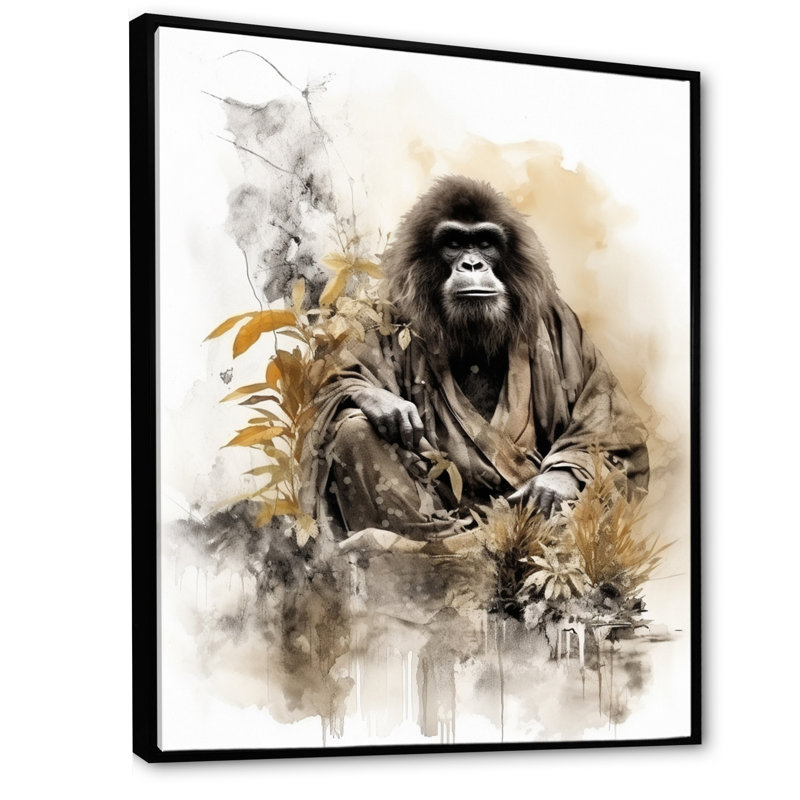 Bata, art asiatique, orang-outan Sumi I, Cadre flottant noir, H 20 po x l 12 po x P 1 po