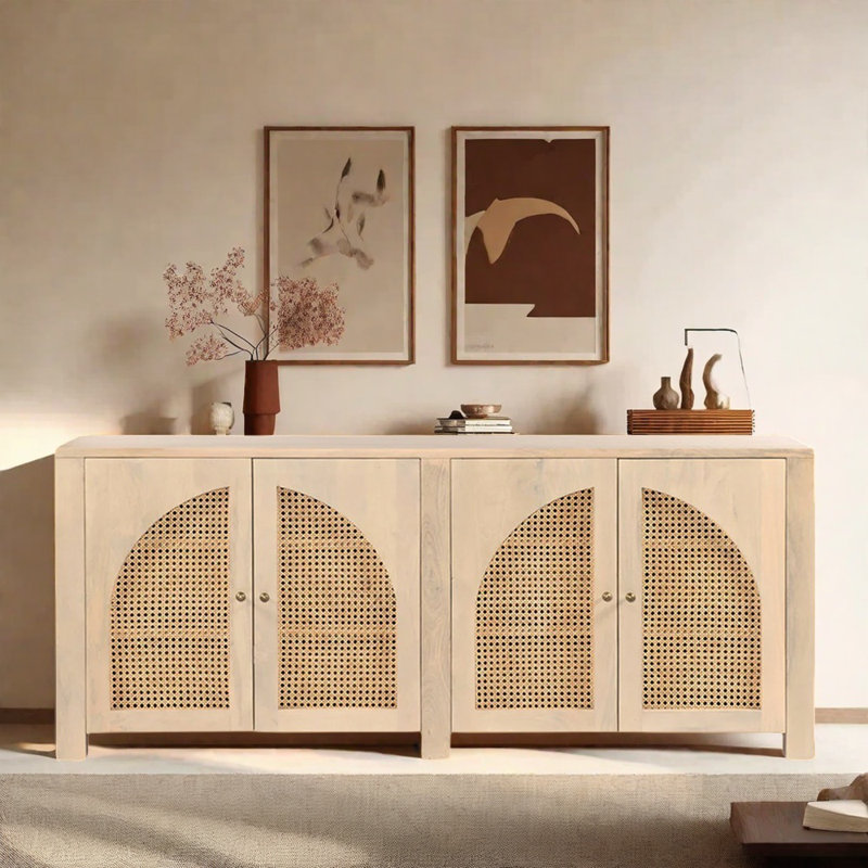 Buffet rétro à porte arquée, Burlywood, H 31,5 po x l 70,87 po x P 17,72 po