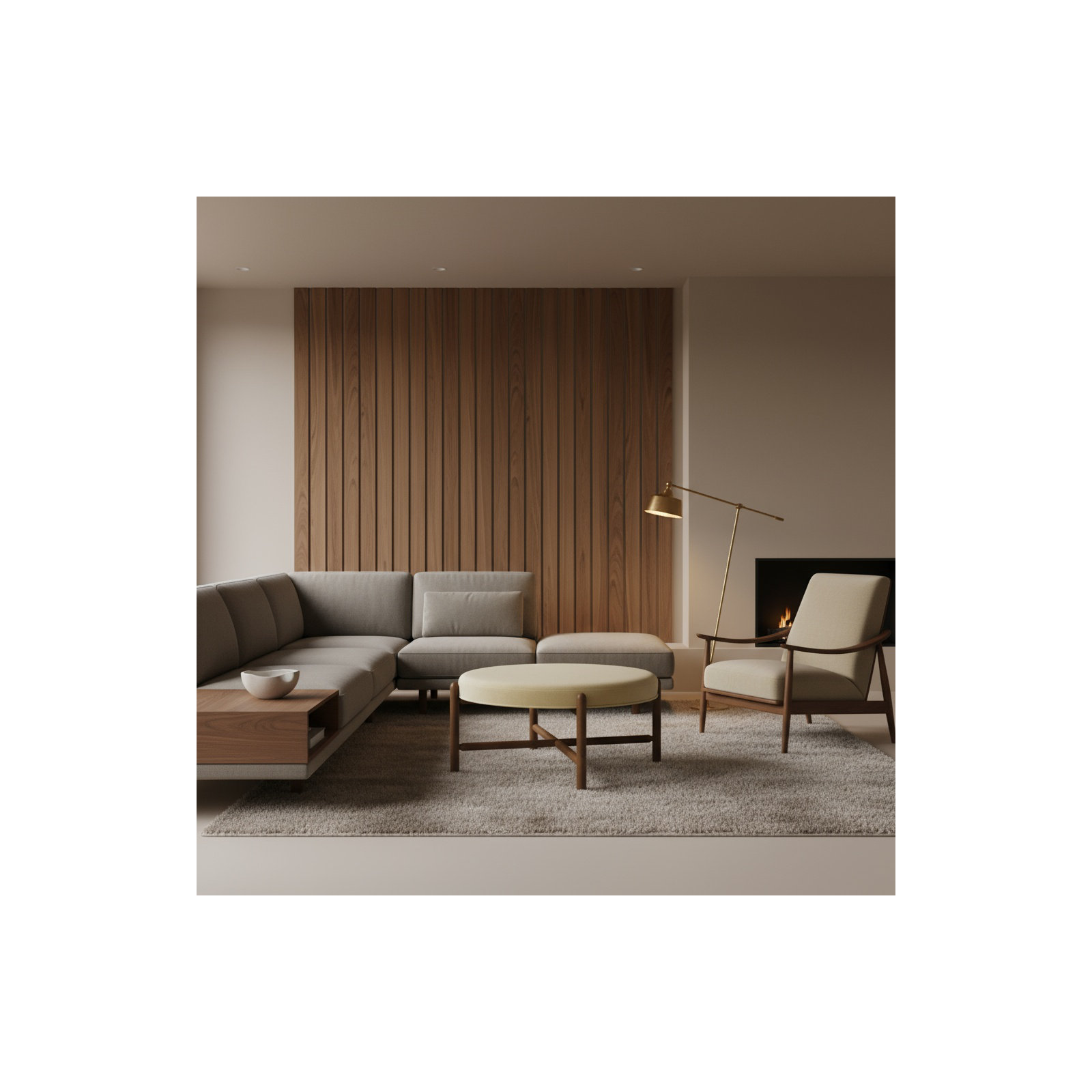 Vane 36" Round Ottoman, Walnut, Khaki